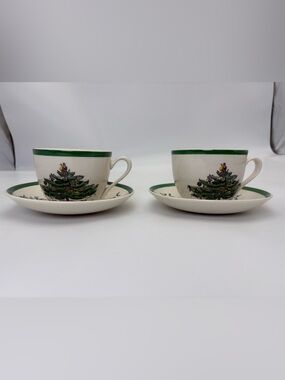 Two Vintage Spode Christmas Tree Coffee/Tea Cup and Saucer Set - Made in England